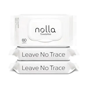 Nolla Flushable Wipes - 100% Plant-Based and Biodegradable - Soft, Unscented   Soothing Aloe and Vitamin E - For Adults and Kids 180 Count (3 Packs of 60)