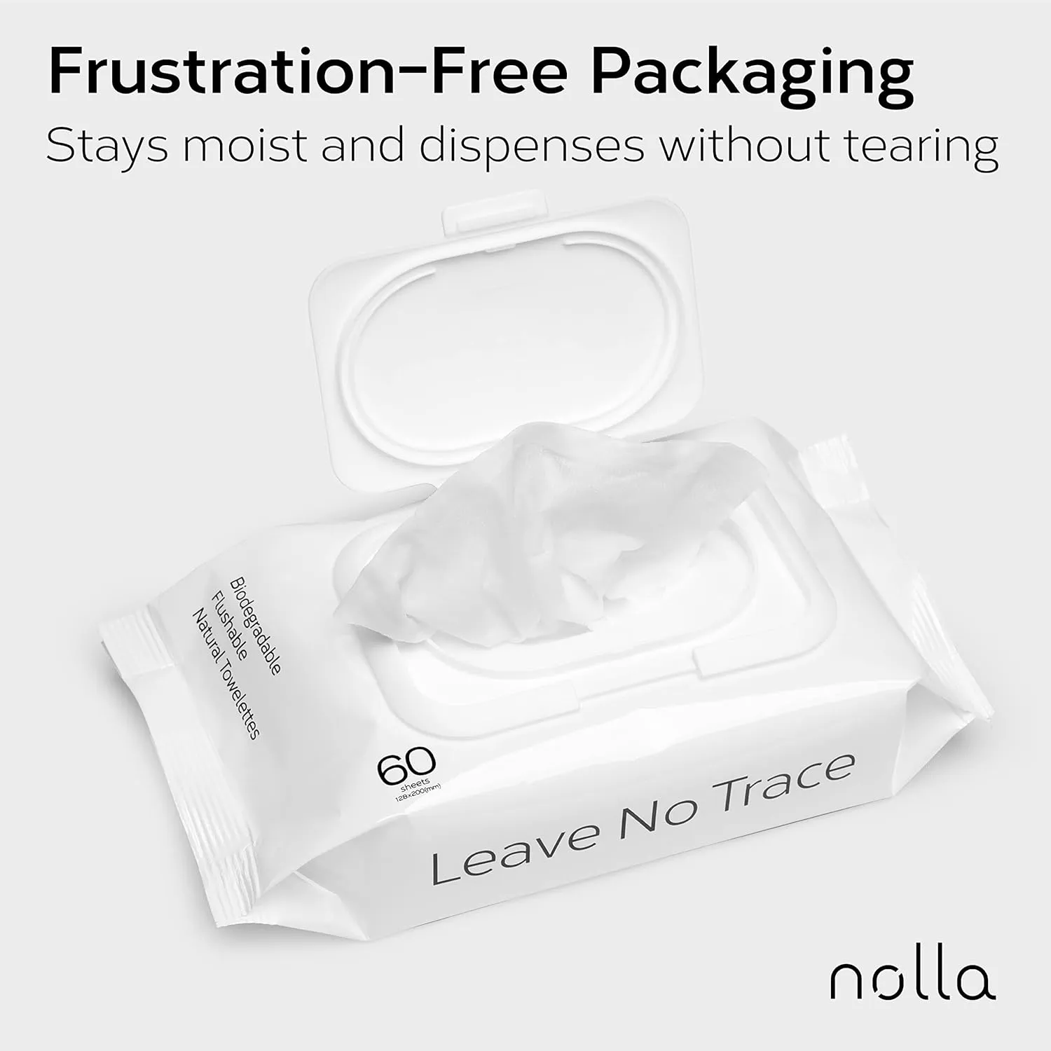 Nolla Flushable Wipes - 100% Plant-Based and Biodegradable - Soft, Unscented   Soothing Aloe and Vitamin E - For Adults and Kids 180 Count (3 Packs of 60)