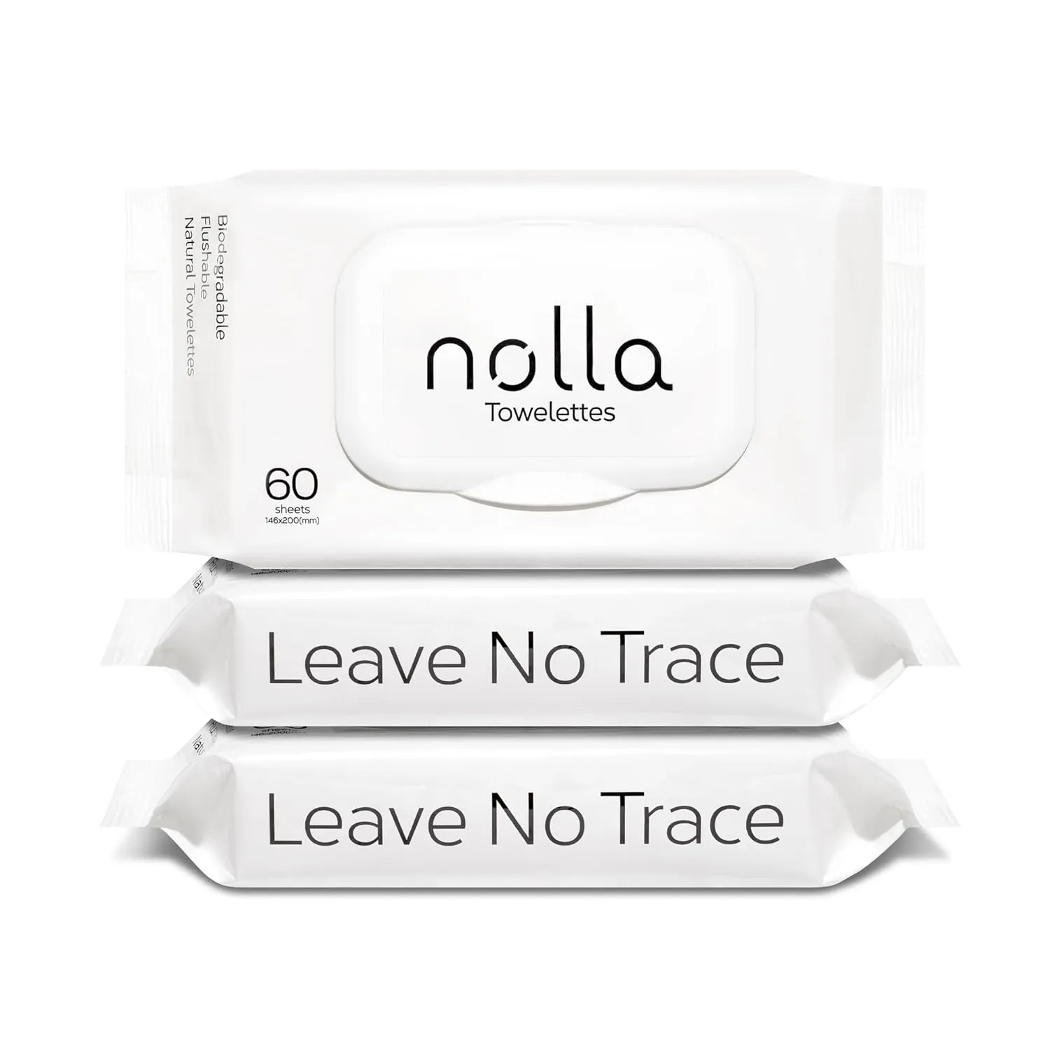 Nolla Flushable Wipes - 100% Plant-Based and Biodegradable - Soft, Unscented   Soothing Aloe and Vitamin E - For Adults and Kids 180 Count (3 Packs of 60)