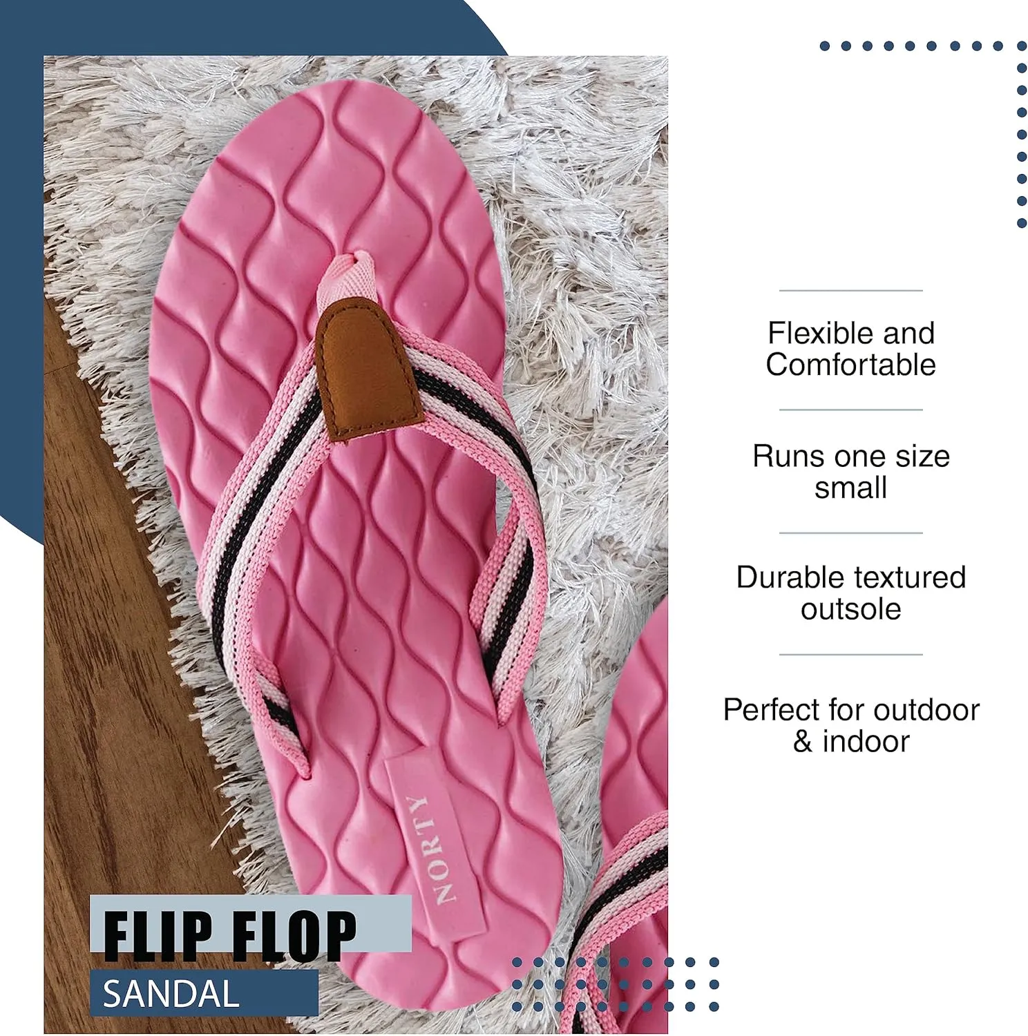 NORTY Womens Casual Flip Flop Thong Sandals For Beach, Pool or Everyday