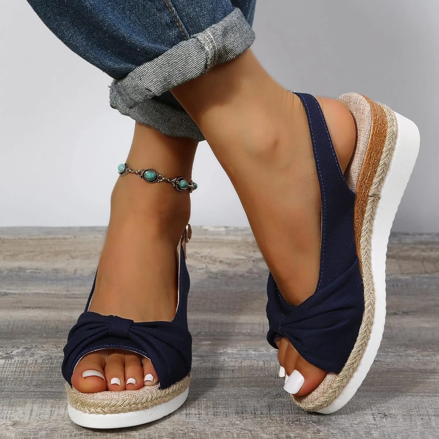 oiangi Wedge Sandals for Women Casual Summer Fish Mouth Open Toe Slingback Buckle Hemp Rope Platform Sandals Comfortable Outdoor Ladies Shoes Sandalias