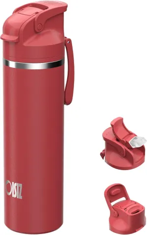 OISIZ Insulated Water Bottle 24 oz with 2-in-1 Straw and Swig Lid, Leakproof and BPA Free, Keep Cold 24H, Vacuum Stainless Steel Water Bottle for School, Travel and Sports, All Dishwasher Safe