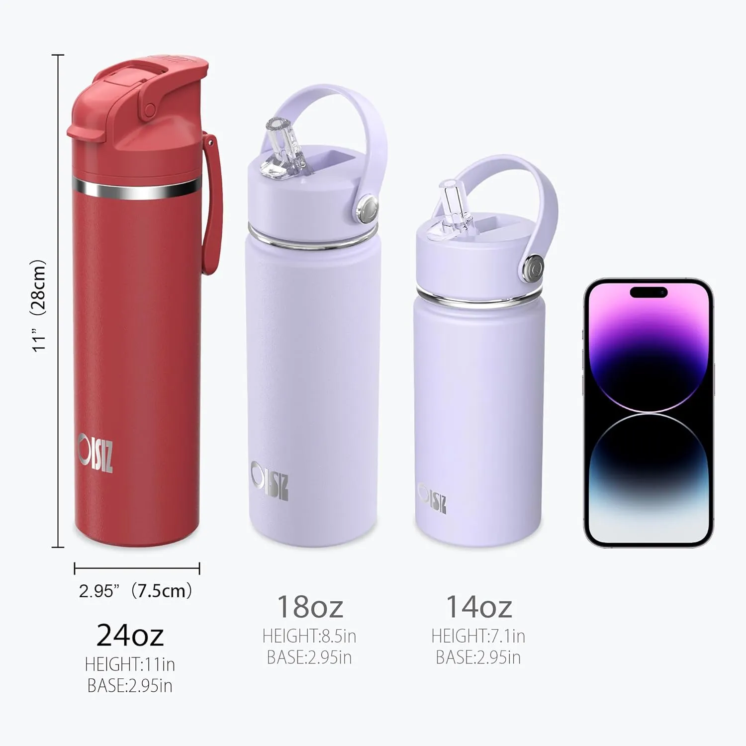 OISIZ Insulated Water Bottle 24 oz with 2-in-1 Straw and Swig Lid, Leakproof and BPA Free, Keep Cold 24H, Vacuum Stainless Steel Water Bottle for School, Travel and Sports, All Dishwasher Safe