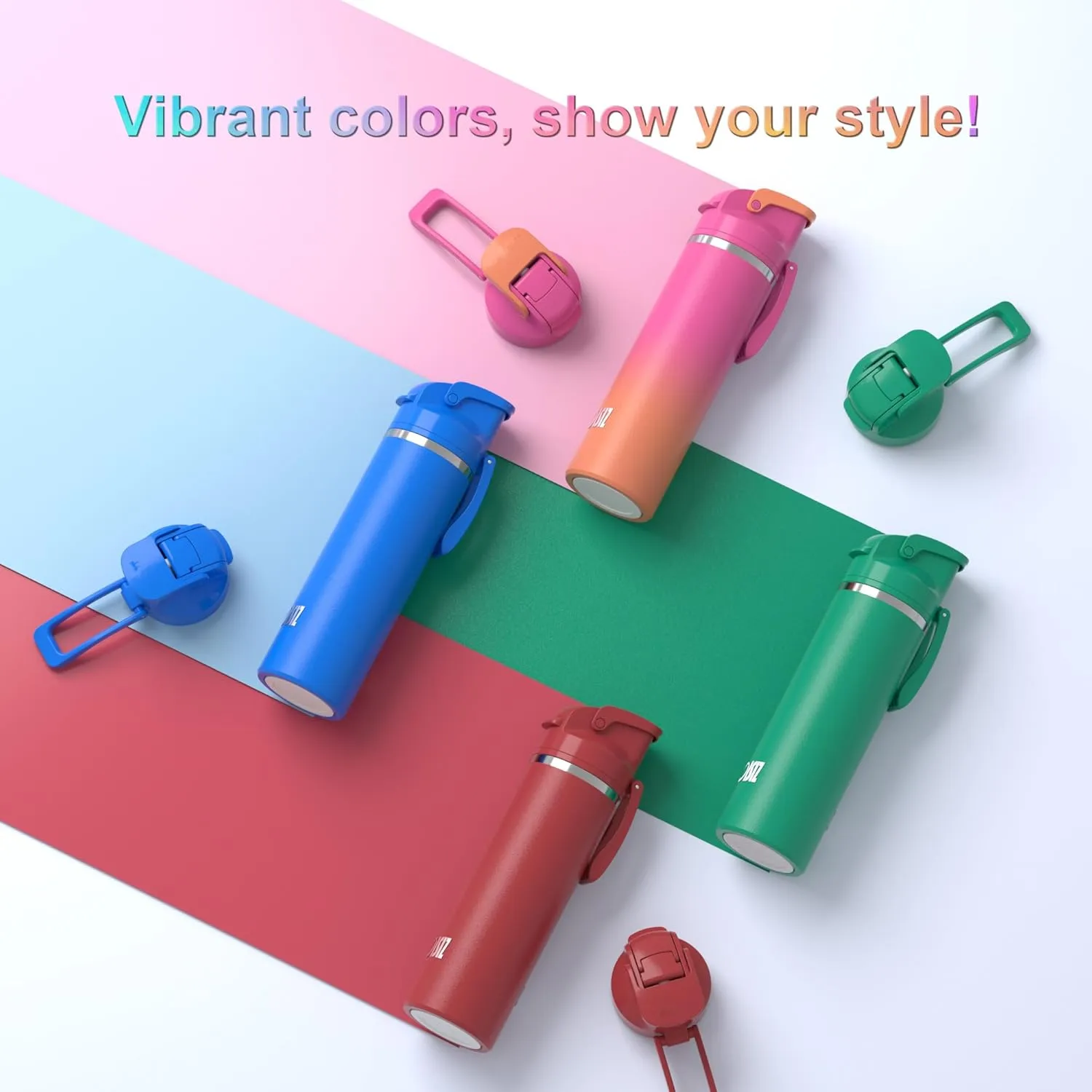 OISIZ Insulated Water Bottle 24 oz with 2-in-1 Straw and Swig Lid, Leakproof and BPA Free, Keep Cold 24H, Vacuum Stainless Steel Water Bottle for School, Travel and Sports, All Dishwasher Safe