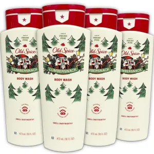 Old Spice Body Wash for Men, 4 Pack, Limited Edition Lumbersnack Pine Tree Scent, Hydrating Formula for Smooth Skin, 24/7 Long Lasting Freshness, 16 oz Each