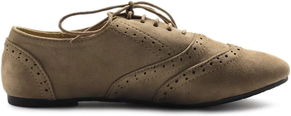 Ollio Women's Shoes Faux Suede Classic Wingtips Lace Up Oxfords F115
