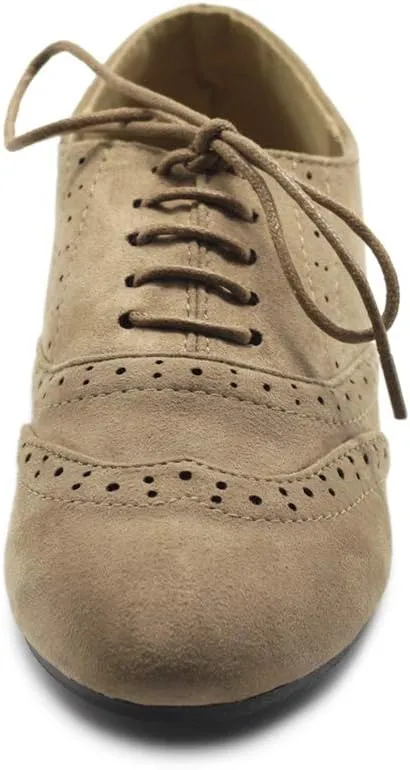Ollio Women's Shoes Faux Suede Classic Wingtips Lace Up Oxfords F115