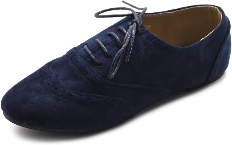Ollio Women's Shoes Faux Suede Classic Wingtips Lace Up Oxfords F115