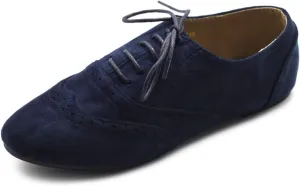 Ollio Women's Shoes Faux Suede Classic Wingtips Lace Up Oxfords F115