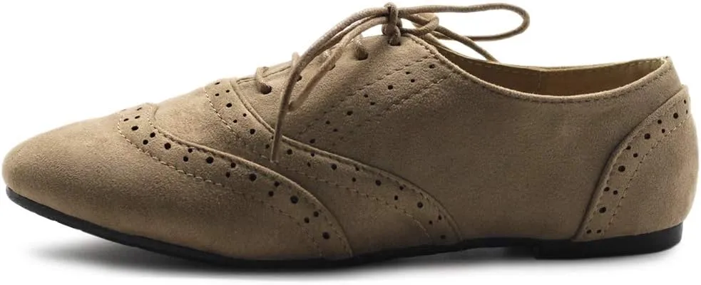 Ollio Women's Shoes Faux Suede Classic Wingtips Lace Up Oxfords F115