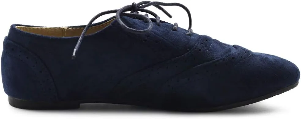 Ollio Women's Shoes Faux Suede Classic Wingtips Lace Up Oxfords F115