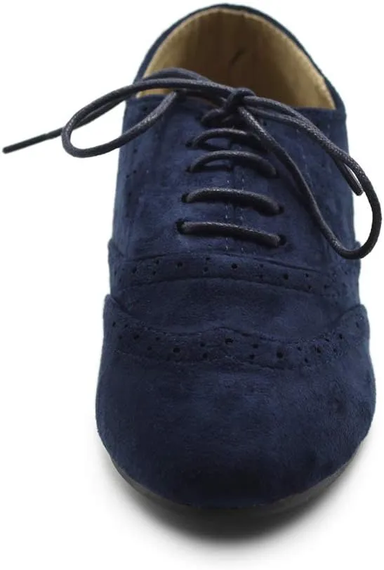 Ollio Women's Shoes Faux Suede Classic Wingtips Lace Up Oxfords F115