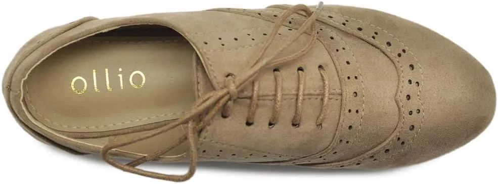 Ollio Women's Shoes Faux Suede Classic Wingtips Lace Up Oxfords F115