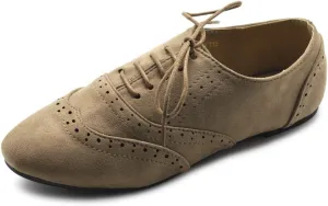 Ollio Women's Shoes Faux Suede Classic Wingtips Lace Up Oxfords F115