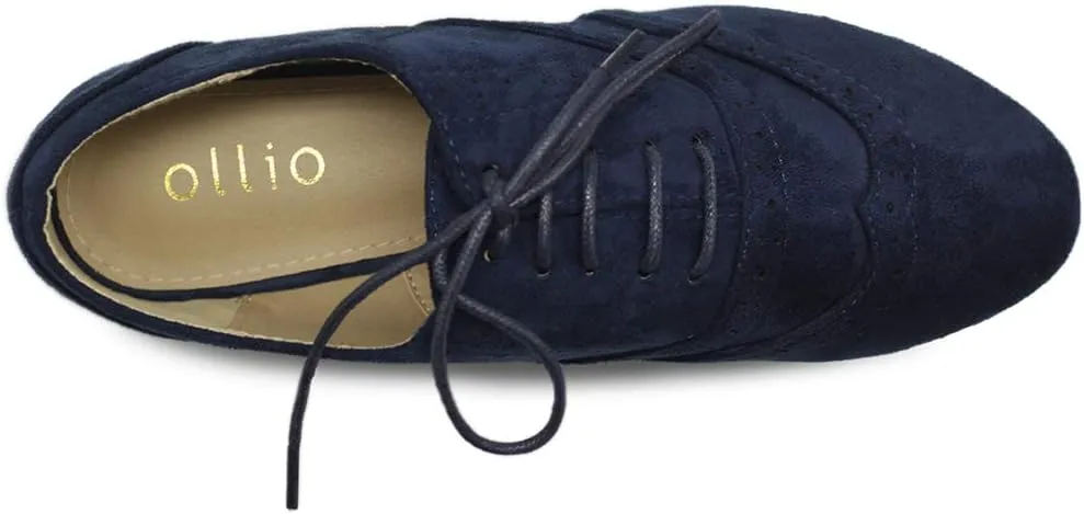 Ollio Women's Shoes Faux Suede Classic Wingtips Lace Up Oxfords F115