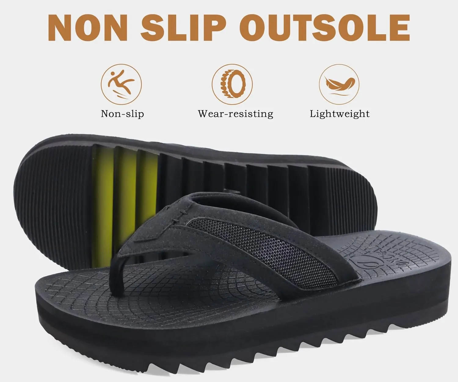 ONCAI Men's Flip Flops with Arch Support Orthotic Cushion Recovery Walking Slide Sandals for Men with Platform Summer Comfortable Soft Rubber Soles（US Size 7-15）