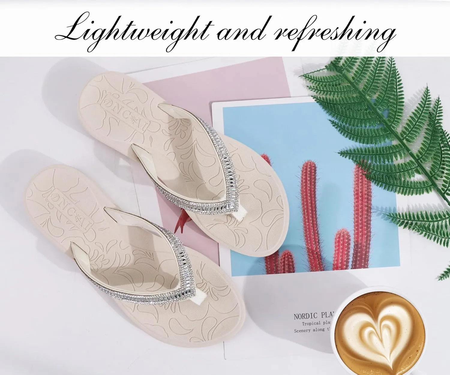 ONCAI Women's Flip Flops with Rhinestone, Arch Support Yoga Mat Comfort Walking Summer Beach Thong Sandals with Plantar Fasciitis Rubber Soles US Size 5-11