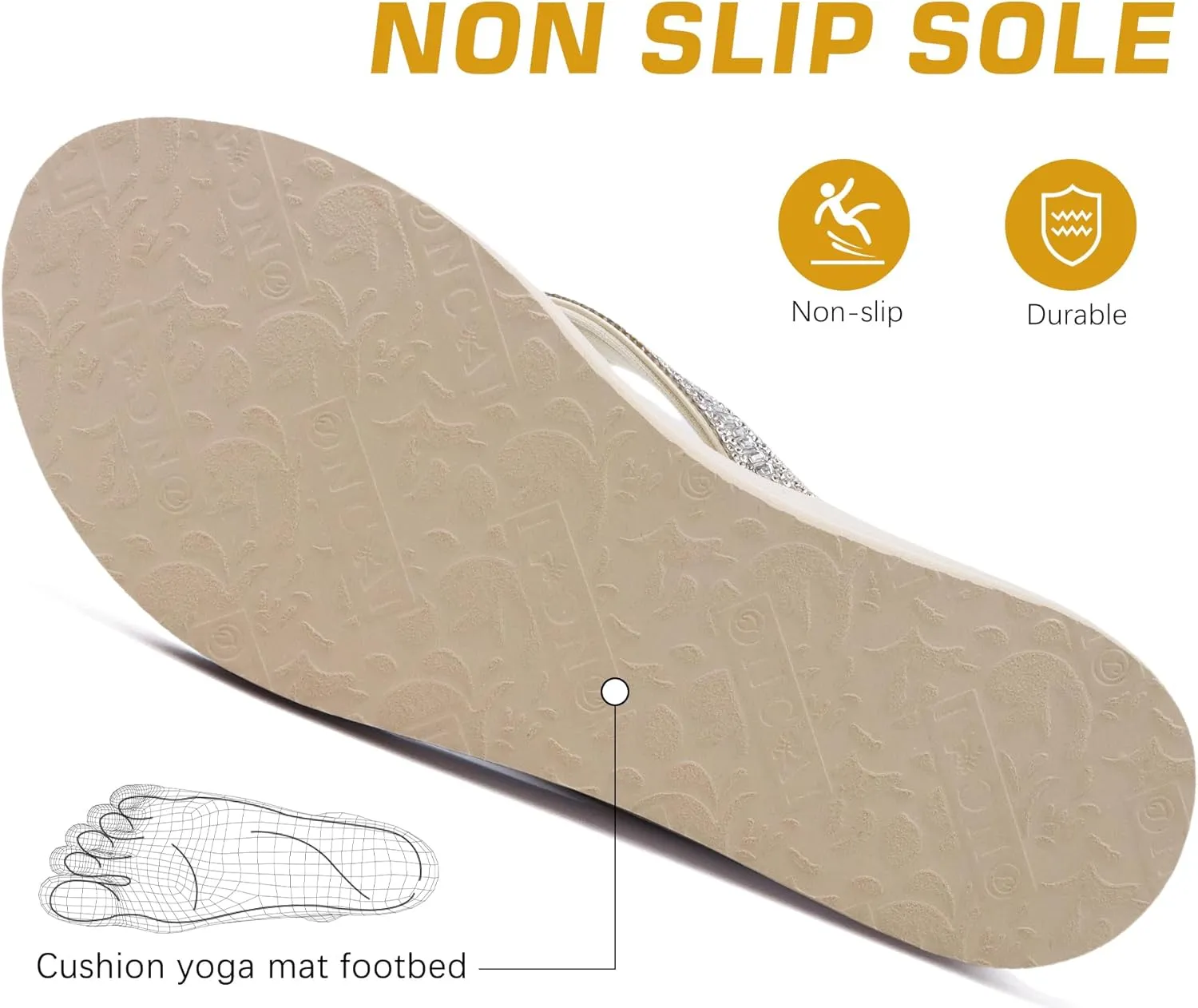 ONCAI Women's Flip Flops with Rhinestone, Arch Support Yoga Mat Comfort Walking Summer Beach Thong Sandals with Plantar Fasciitis Rubber Soles US Size 5-11