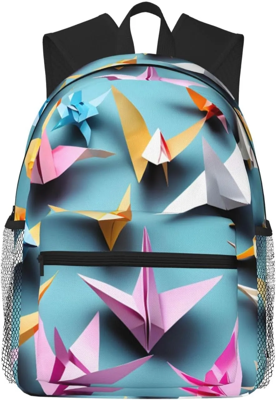 Origami Paper Cranes College Backpack For Women Men,Lightweight Travel Bag Backpack With Pockets for Women Men