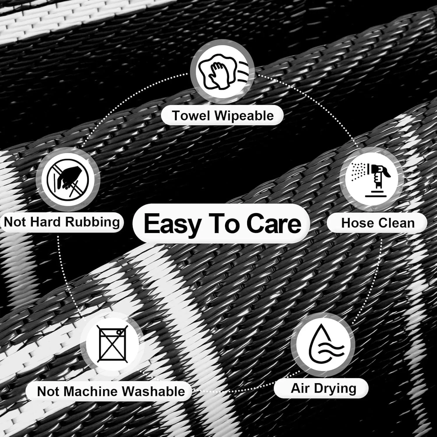 OutdoorLines Outdoor Reversible Rugs for Patio 4x6 ft - Plastic Area Rug, Stain & UV Resistant Portable RV Carpet, Plastic Straw Mats for Porch, Pool Deck and Camping Quatrefoil/Black & White