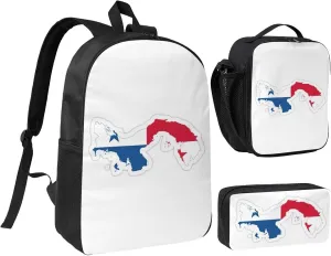 Panama Flag Map print Backpack Set Casual Shoulder Bag Lunch Bag Pen Pouch 3 in 1 Set 17inch for Women Men College