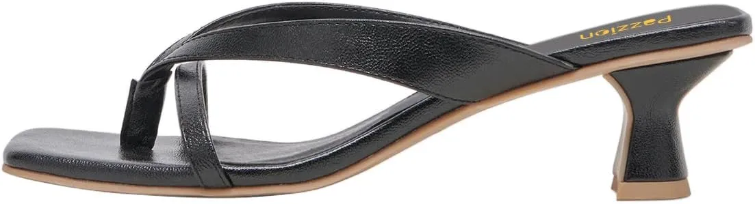 Pazzion Women Open Square Toe Kitten Heel Flip Flop Sandals Slip On Low Heeled Slippers Daily Indoor Shopping Shoes Size 4-16 US