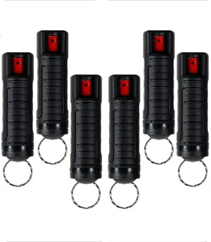 Pepper Spray Keychain - Tactical Maximum Strength- Tear Gas with Quick Release for Easy Access Finger Grip 6 Packs