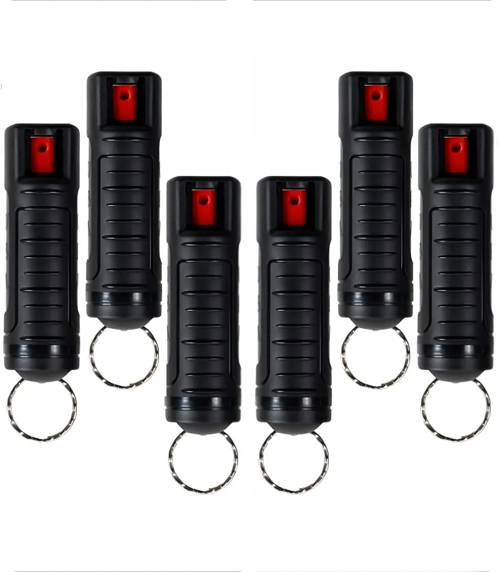 Pepper Spray Keychain - Tactical Maximum Strength- Tear Gas with Quick Release for Easy Access Finger Grip 6 Packs
