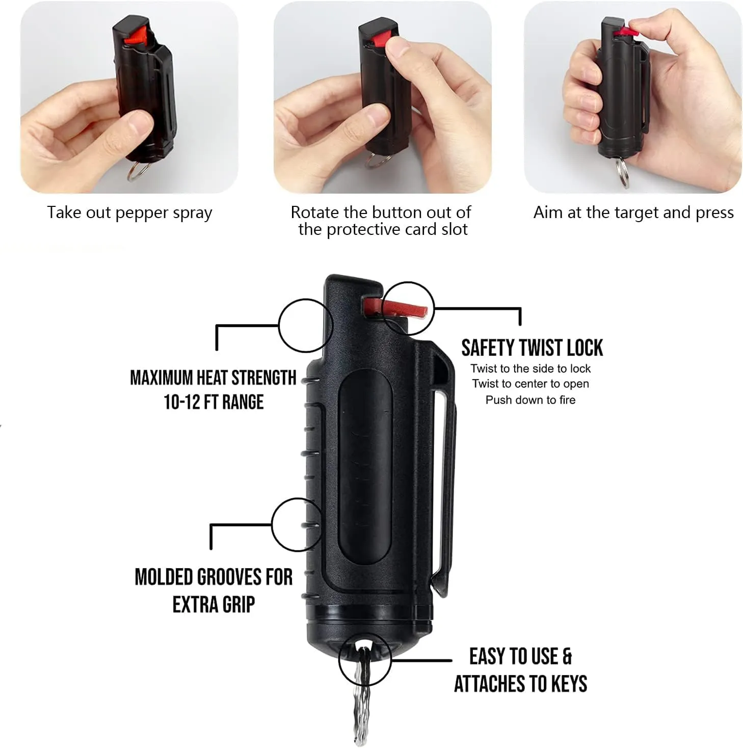 Pepper Spray Keychain - Tactical Maximum Strength- Tear Gas with Quick Release for Easy Access Finger Grip 6 Packs
