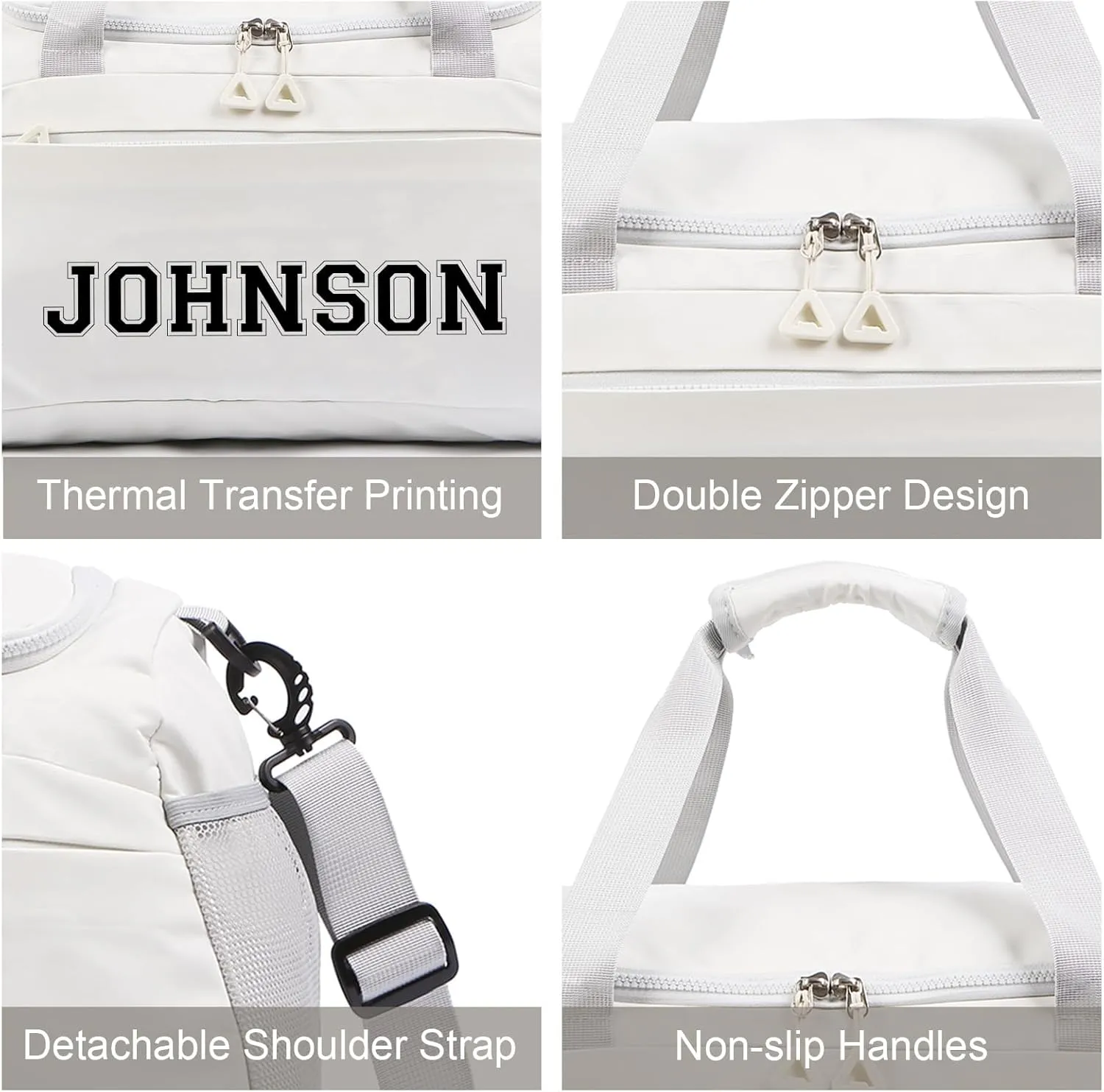 Personalized Duffel Bag Custom Sport Gym Travel Bags Embroidered Name Text Customized Dry Wet Separated Weekend Waterproof Bag for Women Men (A-white)