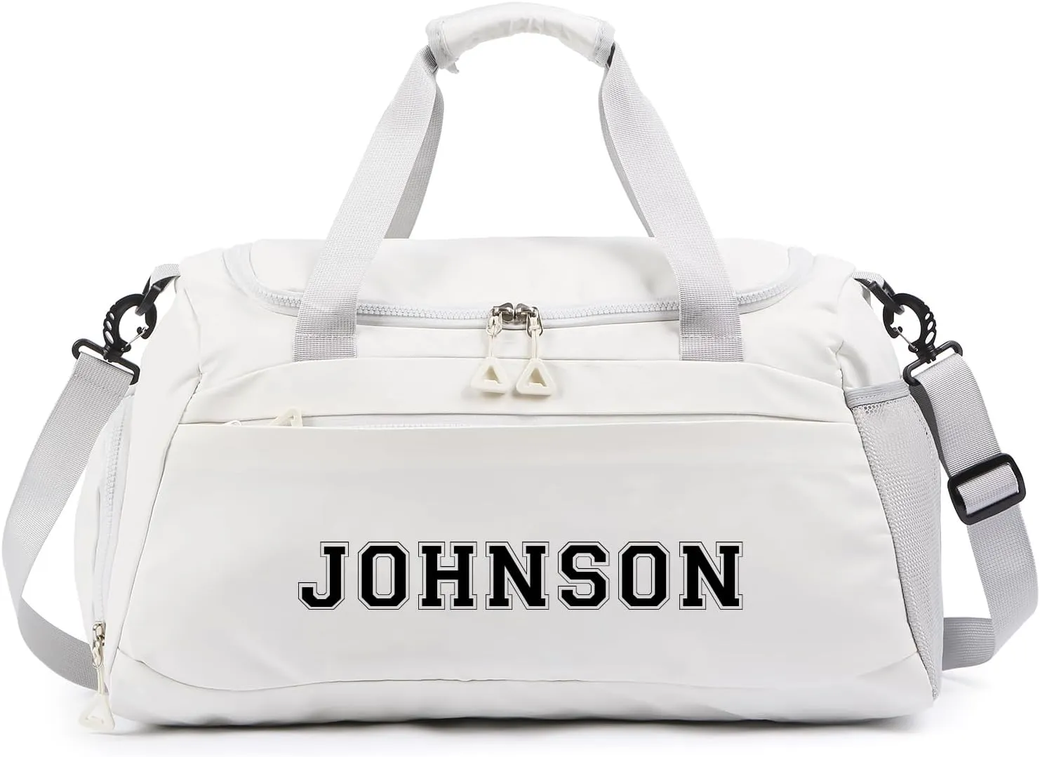 Personalized Duffel Bag Custom Sport Gym Travel Bags Embroidered Name Text Customized Dry Wet Separated Weekend Waterproof Bag for Women Men (A-white)