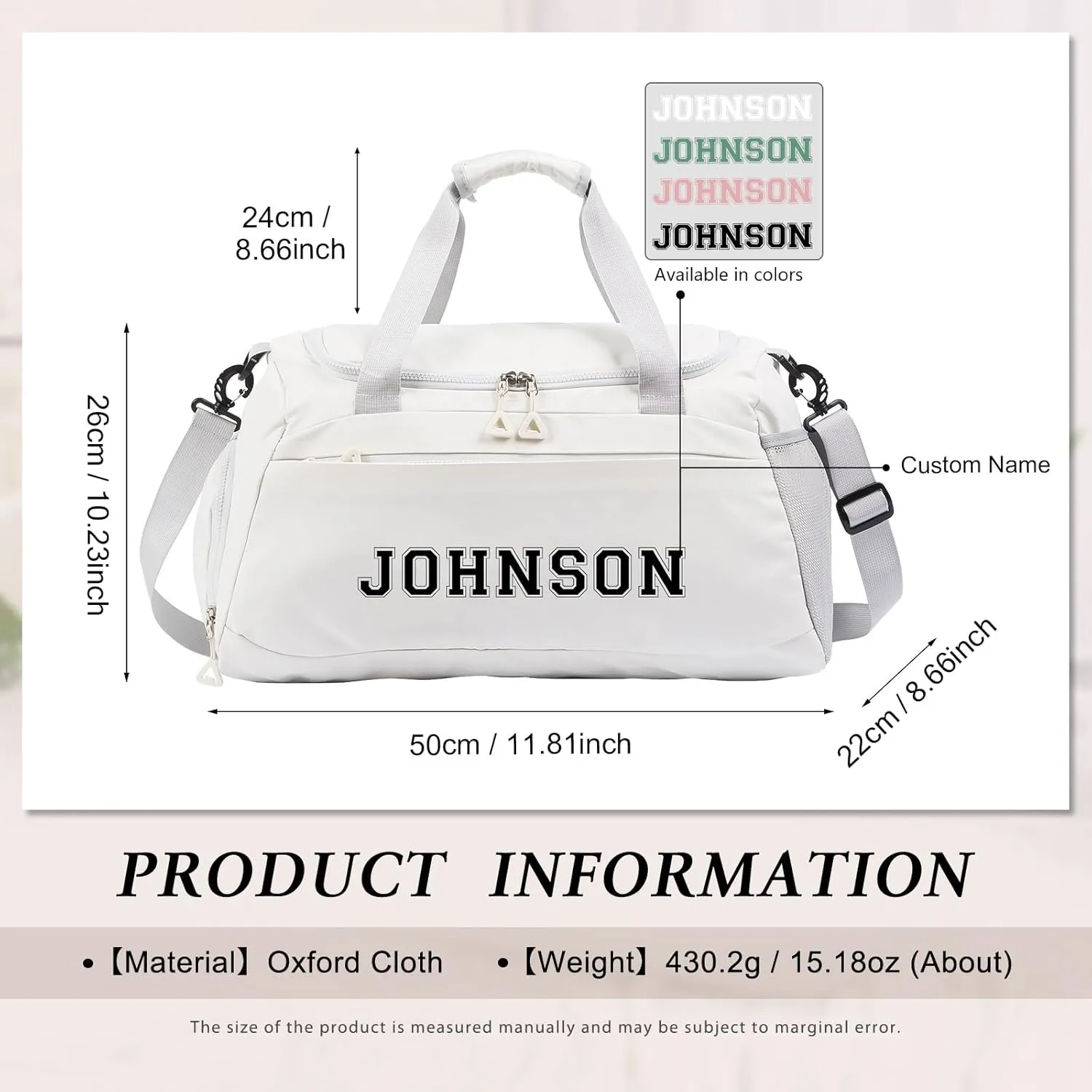 Personalized Duffel Bag Custom Sport Gym Travel Bags Embroidered Name Text Customized Dry Wet Separated Weekend Waterproof Bag for Women Men (A-white)