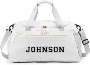 Personalized Duffel Bag Custom Sport Gym Travel Bags Embroidered Name Text Customized Dry Wet Separated Weekend Waterproof Bag for Women Men (A-white)
