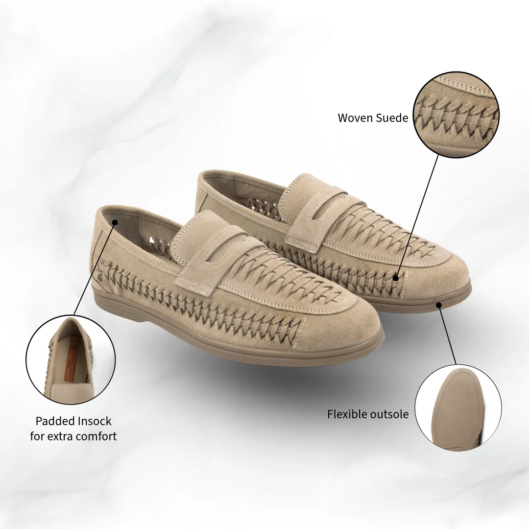 Perth Suede Leather Woven Loaferss - Sand