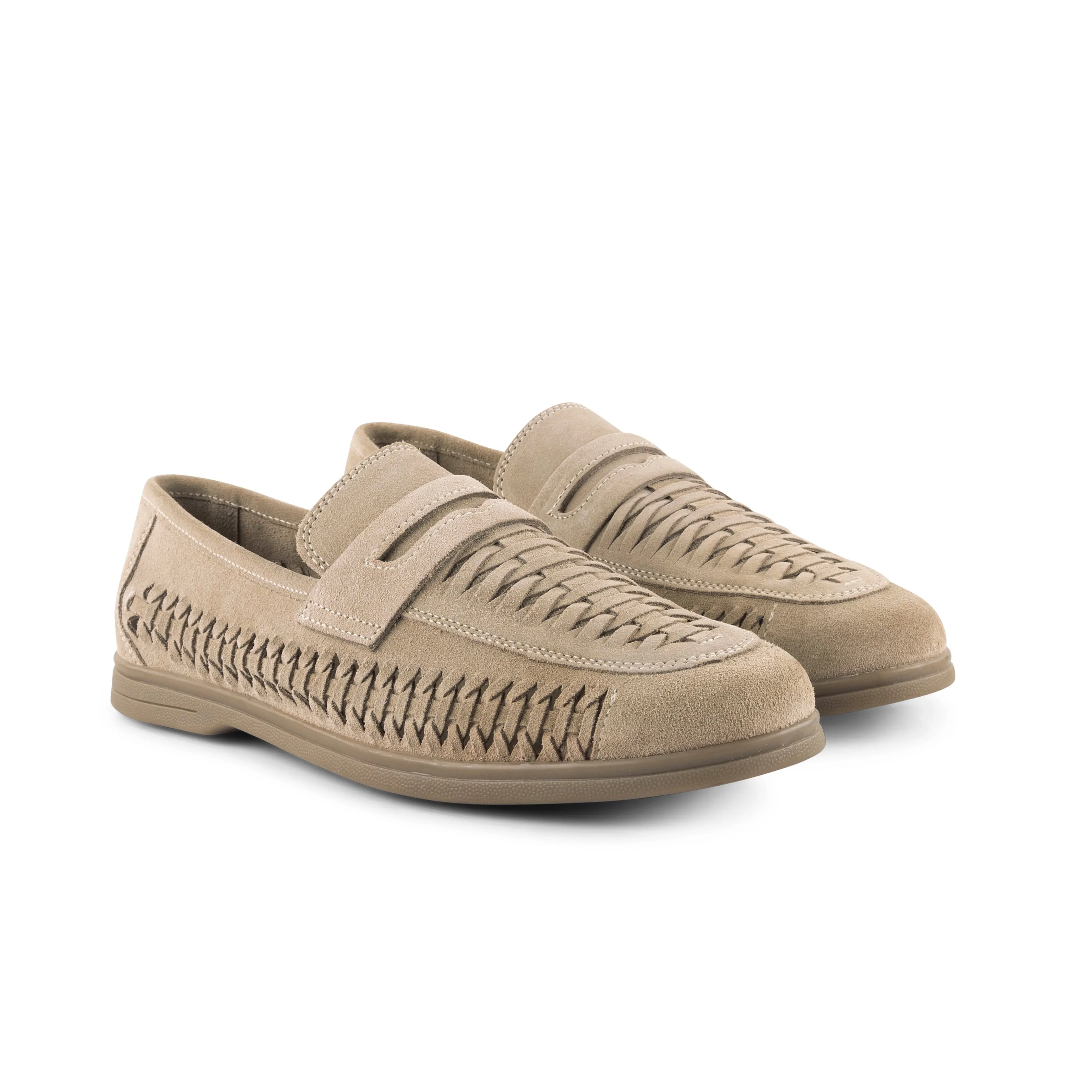 Perth Suede Leather Woven Loaferss - Sand