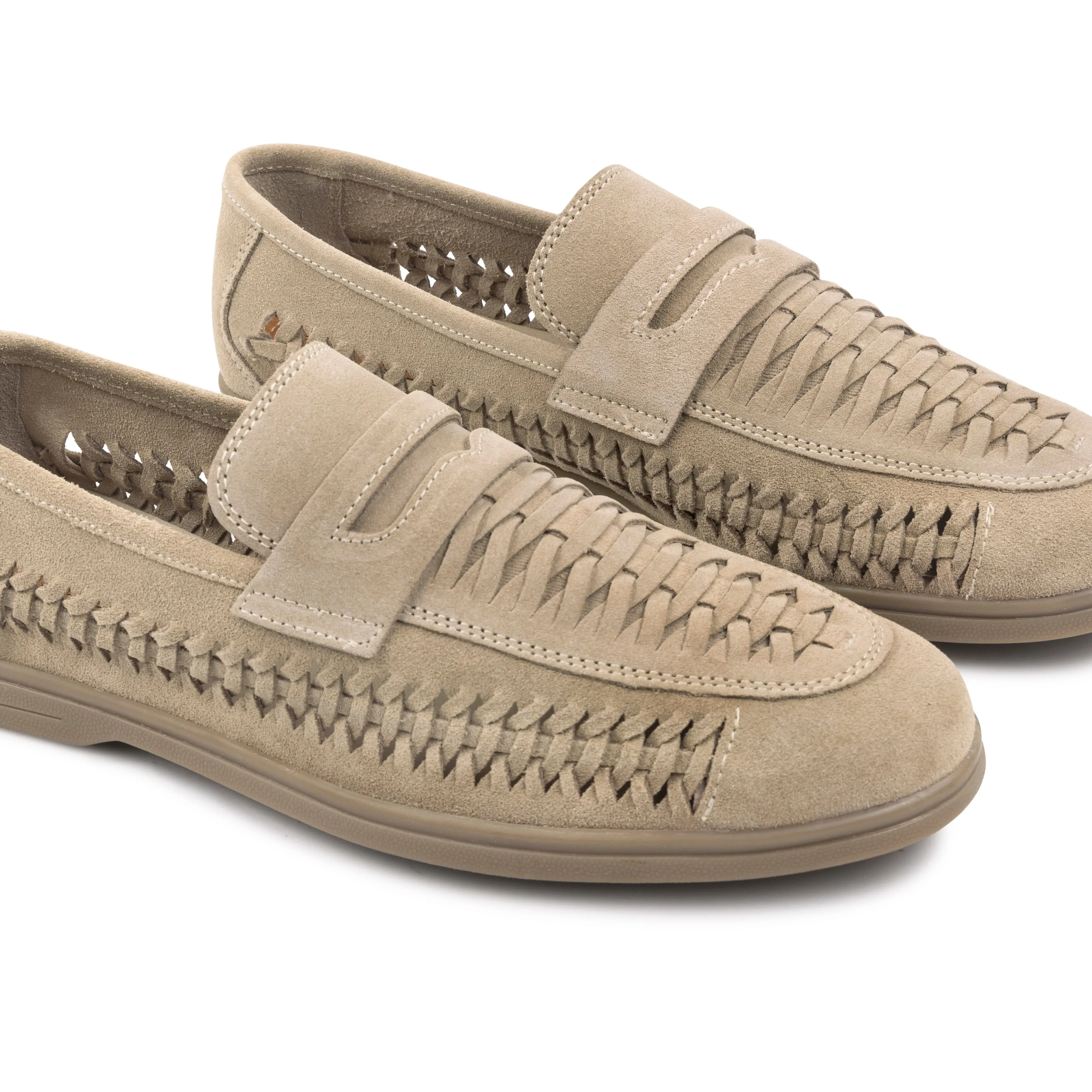 Perth Suede Leather Woven Loaferss - Sand