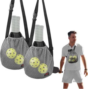 Pickleball Ball Holder, Pickle Ball Training Holding Bag with Adjustable Carrying Strap, Water Resistant Pickleball Racket Bag Cover with Zipper Bag & Mesh Pocket for Pickleball Practice Training