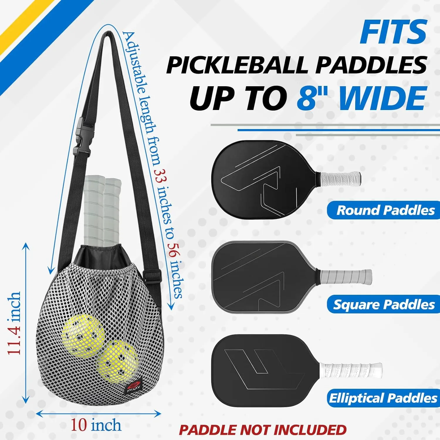 Pickleball Ball Holder, Pickle Ball Training Holding Bag with Adjustable Carrying Strap, Water Resistant Pickleball Racket Bag Cover with Zipper Bag & Mesh Pocket for Pickleball Practice Training