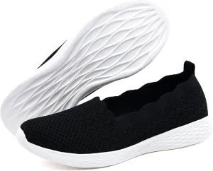 poemlady Women's Slip on Loafer Shoes - Mesh Casual Ballet Flat Nurse Walking Sneakers Knit Round Toe Memory Foam Casual Shoes