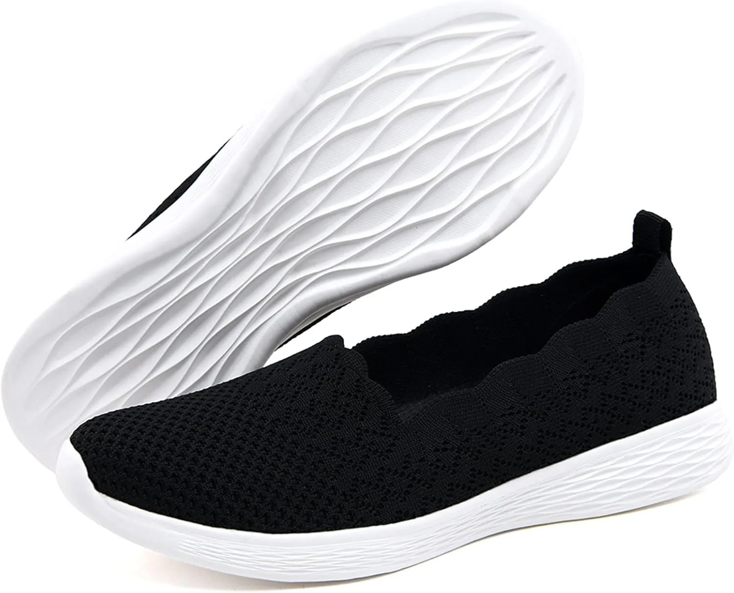 poemlady Women's Slip on Loafer Shoes - Mesh Casual Ballet Flat Nurse Walking Sneakers Knit Round Toe Memory Foam Casual Shoes