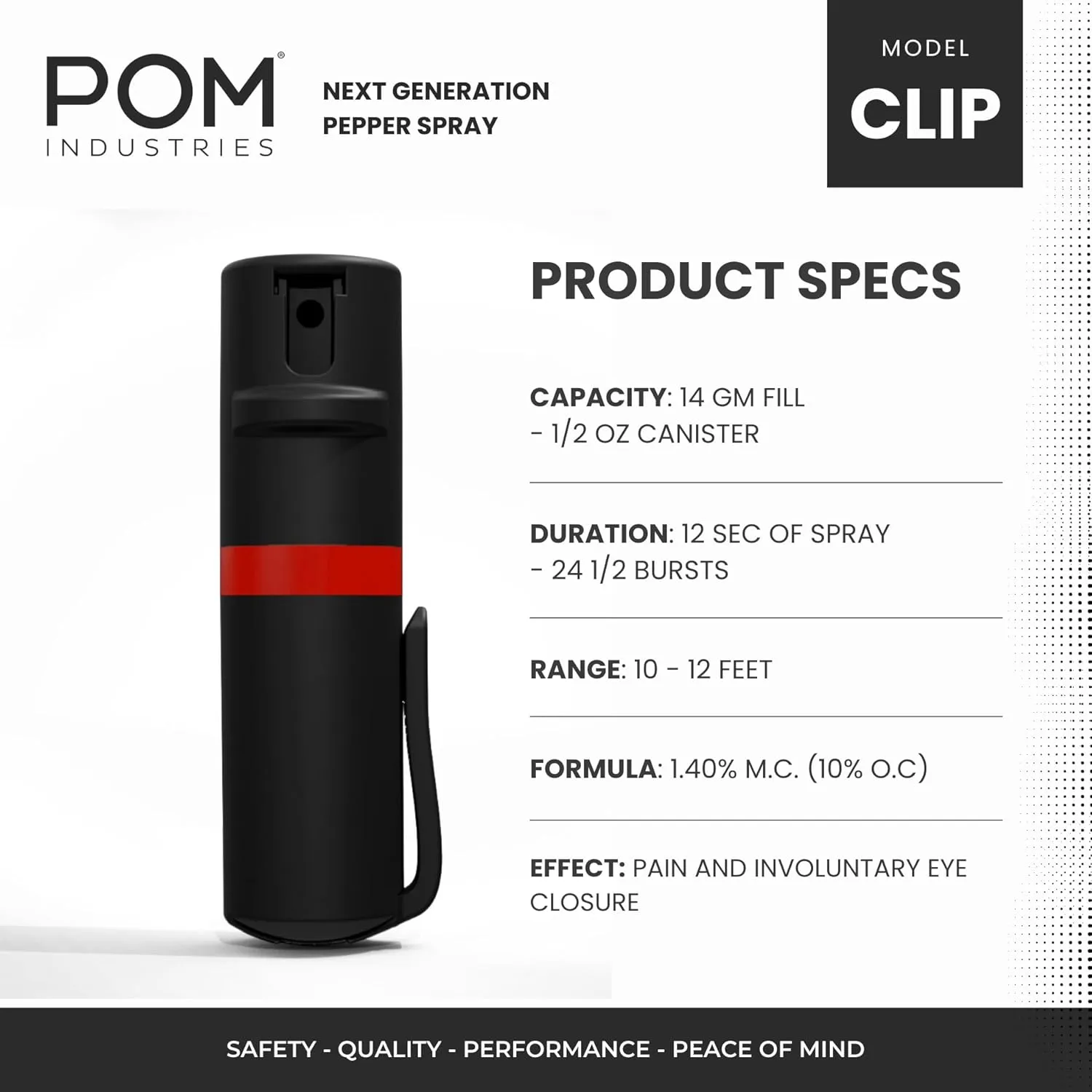 POM Pepper Spray Combo Pack Clip & Keychain - Maximum Strength OC Spray Self Defense- Tactical Compact & Safe Design - 25 Bursts & 10 ft Range - Stream Spray Pattern