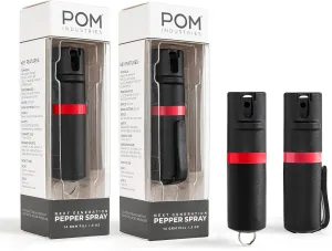 POM Pepper Spray Combo Pack Clip & Keychain - Maximum Strength OC Spray Self Defense- Tactical Compact & Safe Design - 25 Bursts & 10 ft Range - Stream Spray Pattern