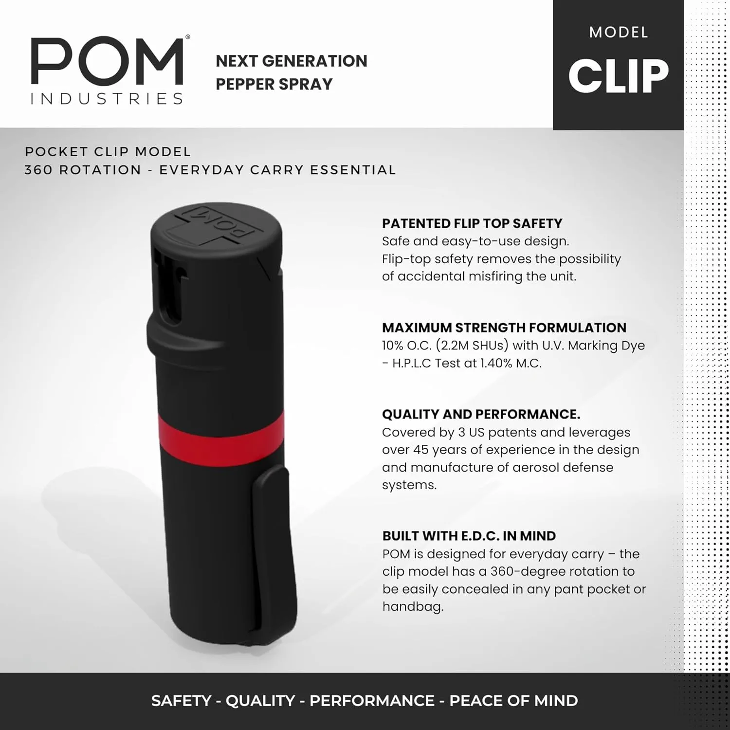 POM Pepper Spray Combo Pack Clip & Keychain - Maximum Strength OC Spray Self Defense- Tactical Compact & Safe Design - 25 Bursts & 10 ft Range - Stream Spray Pattern