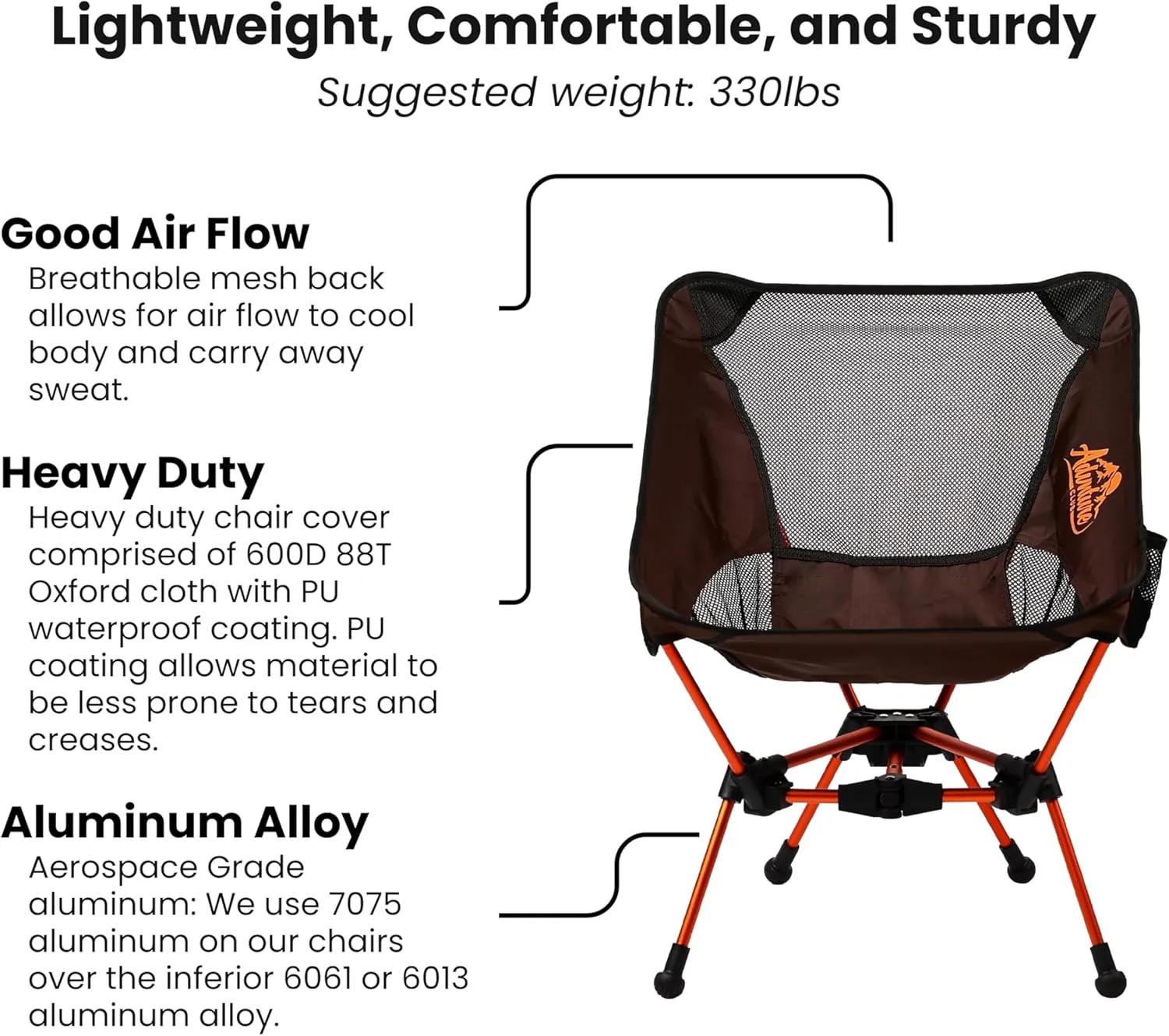 Portable Camping Chair - Lightweight, Compact, Foldable & Sturdy | Backpacking Chair for Camping, Hiking, Beach, Tailgates and More | 330 Lbs Capacity