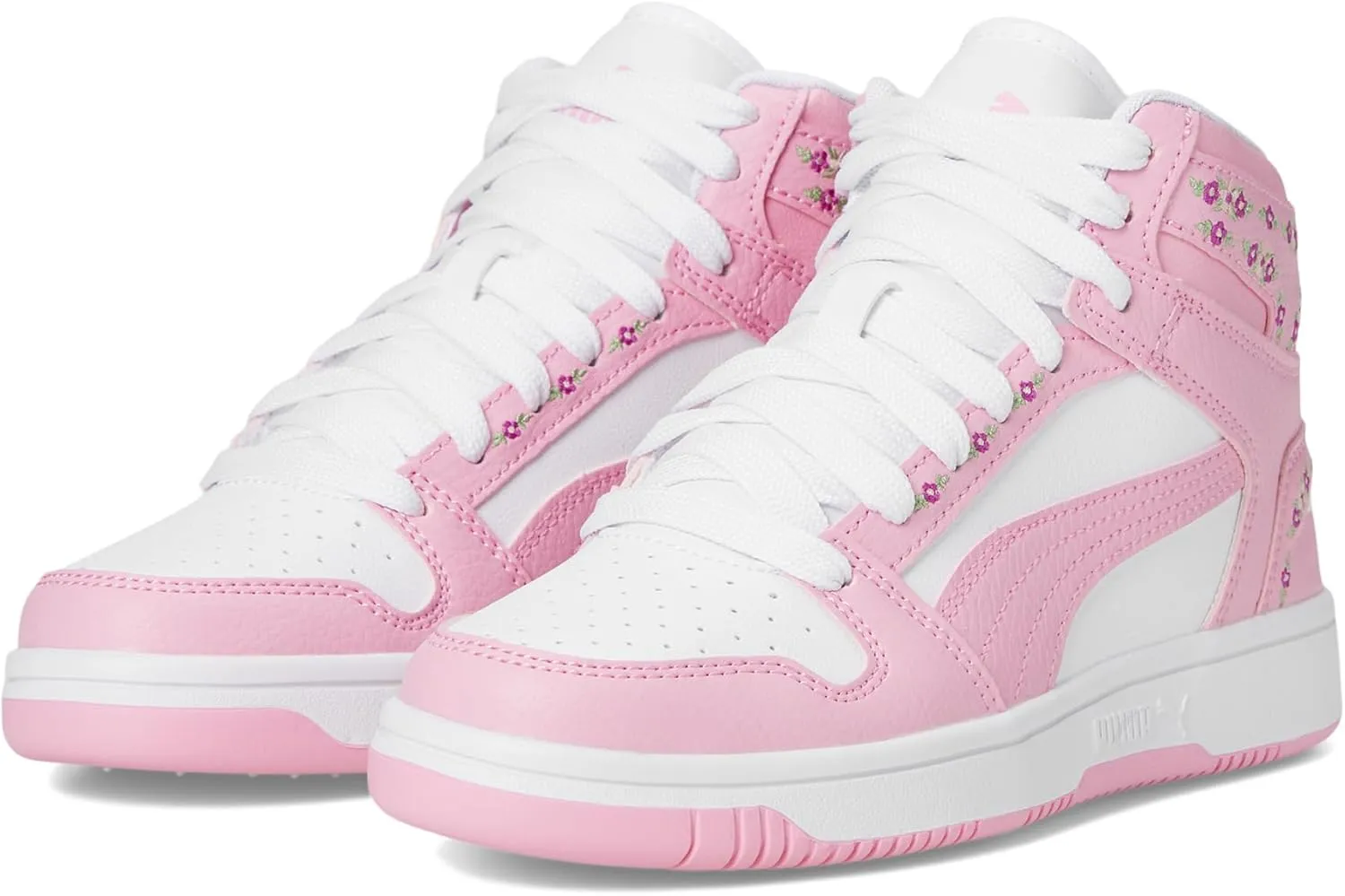 PUMA Rebound Layup Mid (Big Kid) Sneaker, White/Pink Lilac, 5 US Unisex