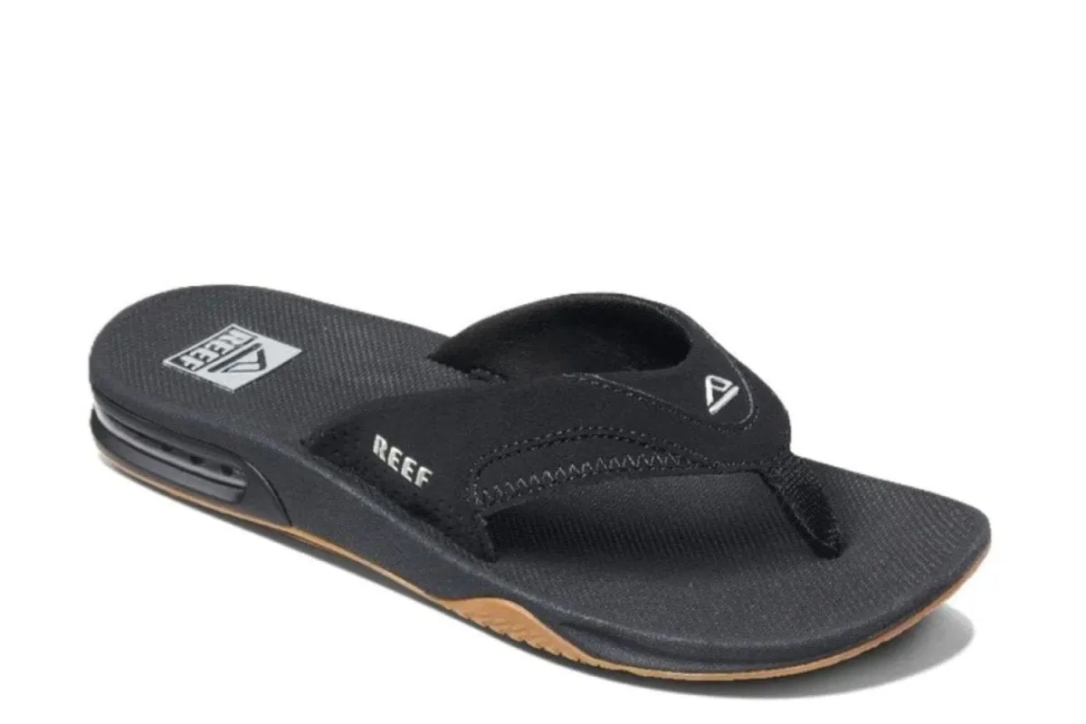 Reef Men's Fanning Bottle Opener Black / Silver Flip Flop Sandal