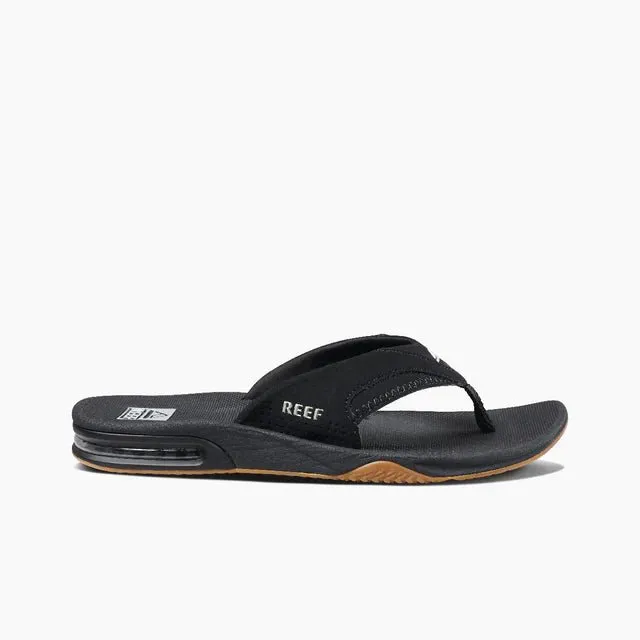Reef Men's Fanning Bottle Opener Black / Silver Flip Flop Sandal