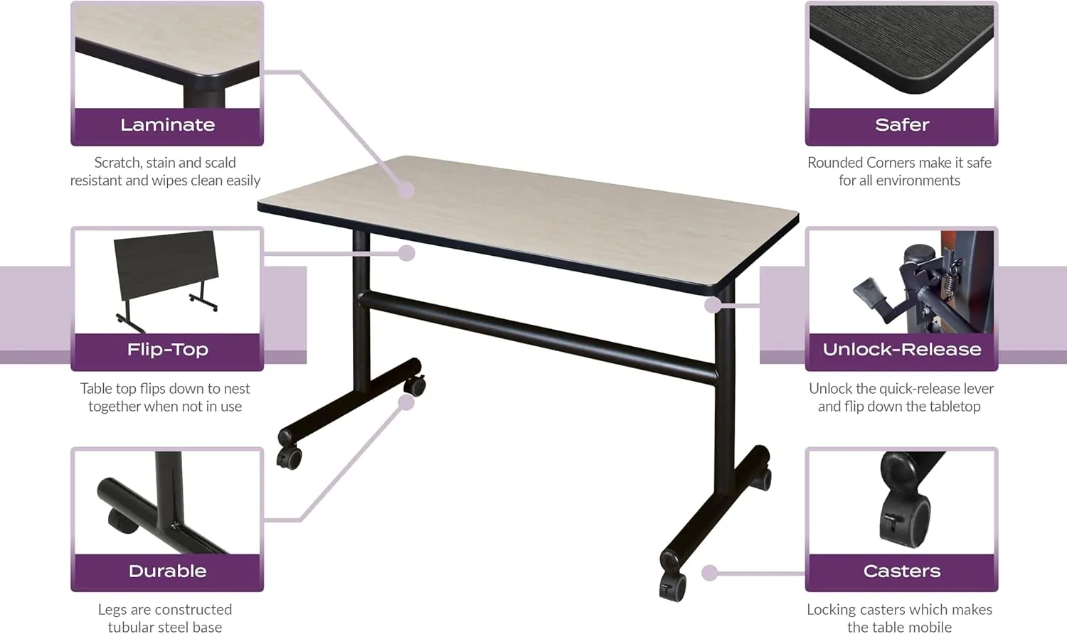 Regency Kobe 48 x 30 in. Flip-Top Training Nesting Table- Maple