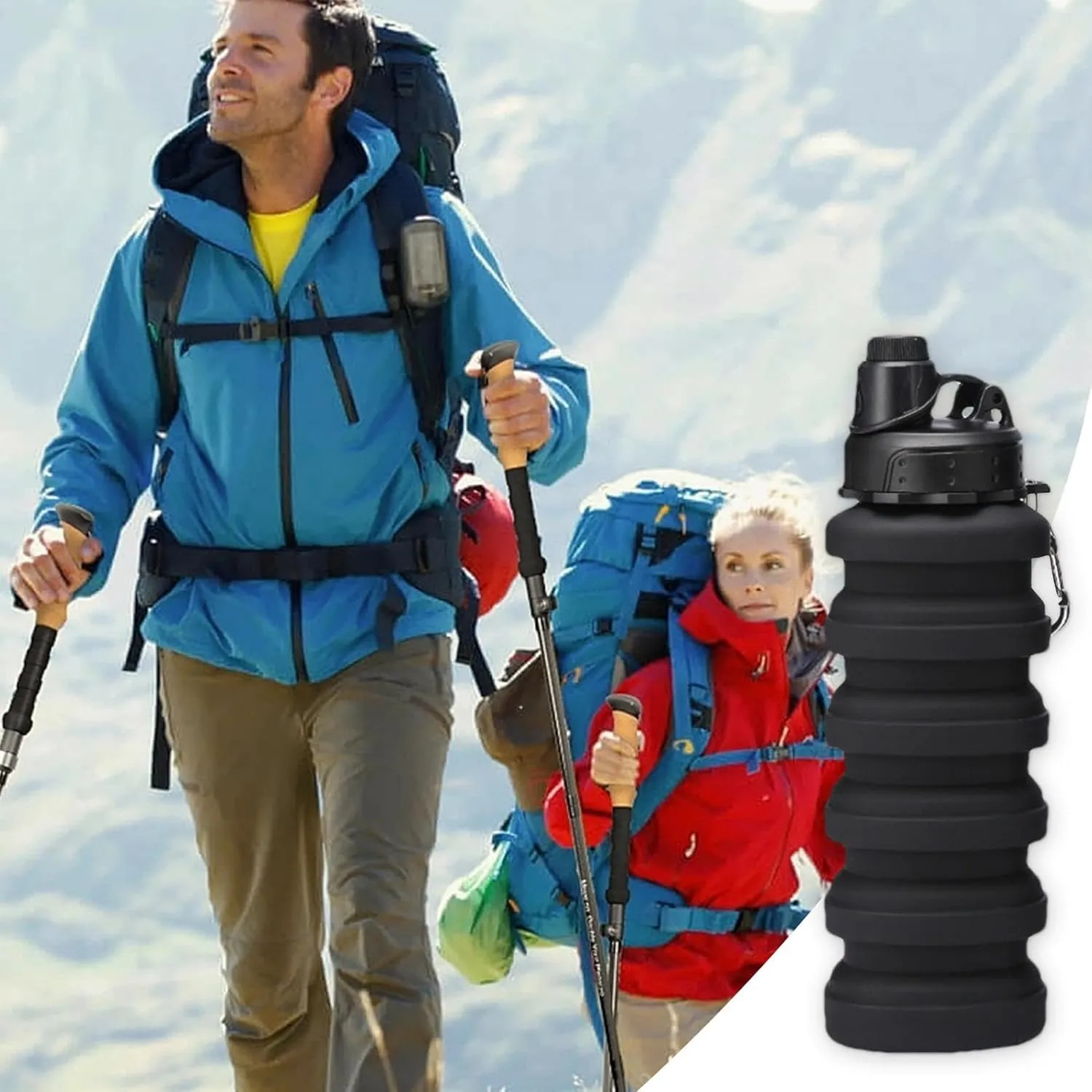 Retractable Water Bottle - Silicone Travel Water Bottle - Portable Camping Water Bottle, Reusable Sports Water Bottle With Carabiner 700ml For Camping, Hiking Outdoor Sport