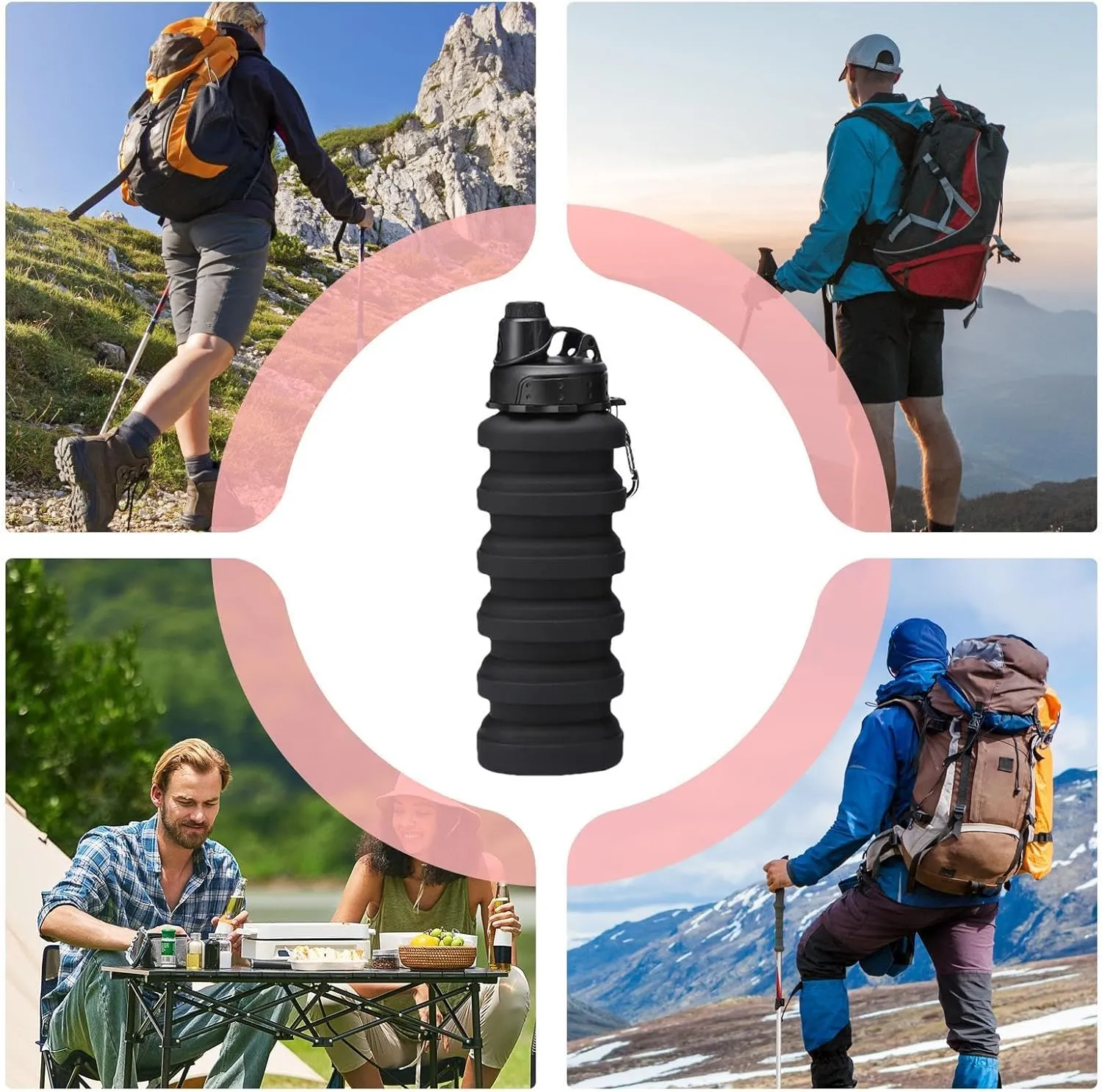Retractable Water Bottle - Silicone Travel Water Bottle - Portable Camping Water Bottle, Reusable Sports Water Bottle With Carabiner 700ml For Camping, Hiking Outdoor Sport